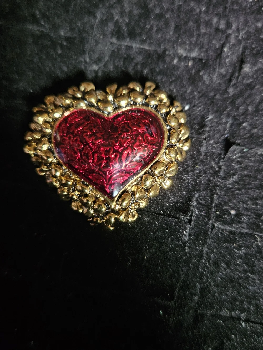 Avon Gold-Tone Heart Brooch with Deep Red Enamel-Circa 1997